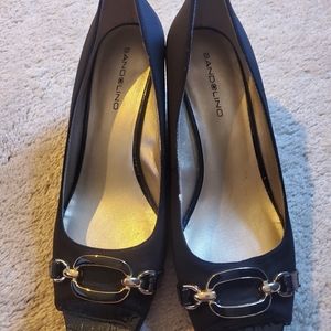 Bandolino BD Gretchen Black open toe wedge sz 8
